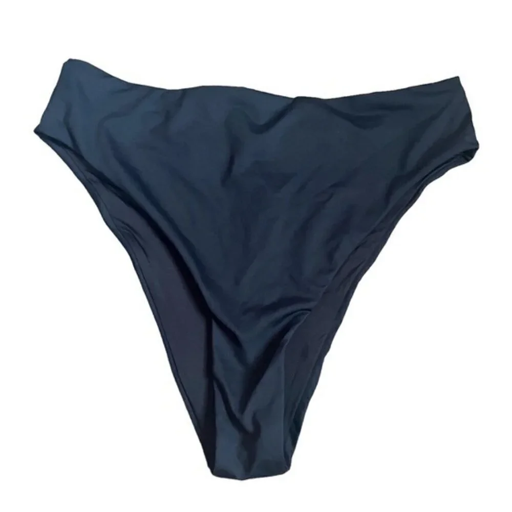 Skims 2X Swim Mid Waist Bottom Cheeky High Cut Side Onyx Black NWT